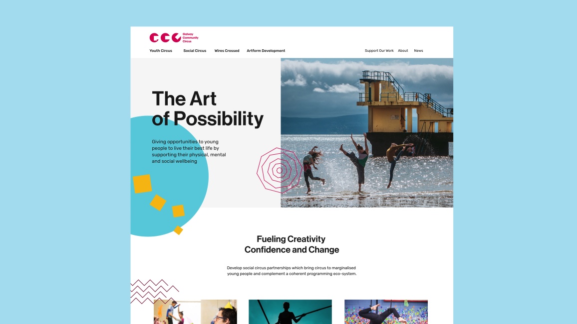 Screenshot of homepage, hero text reads 'The Art of Possibility'