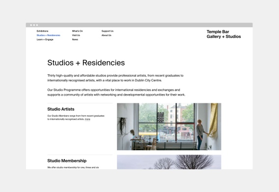 Website design for Temple Bar Gallery Studios by path.ie