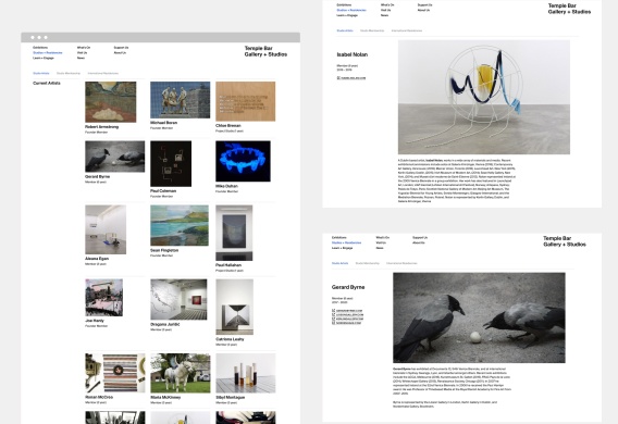 Website design for Temple Bar Gallery Studios by path.ie
